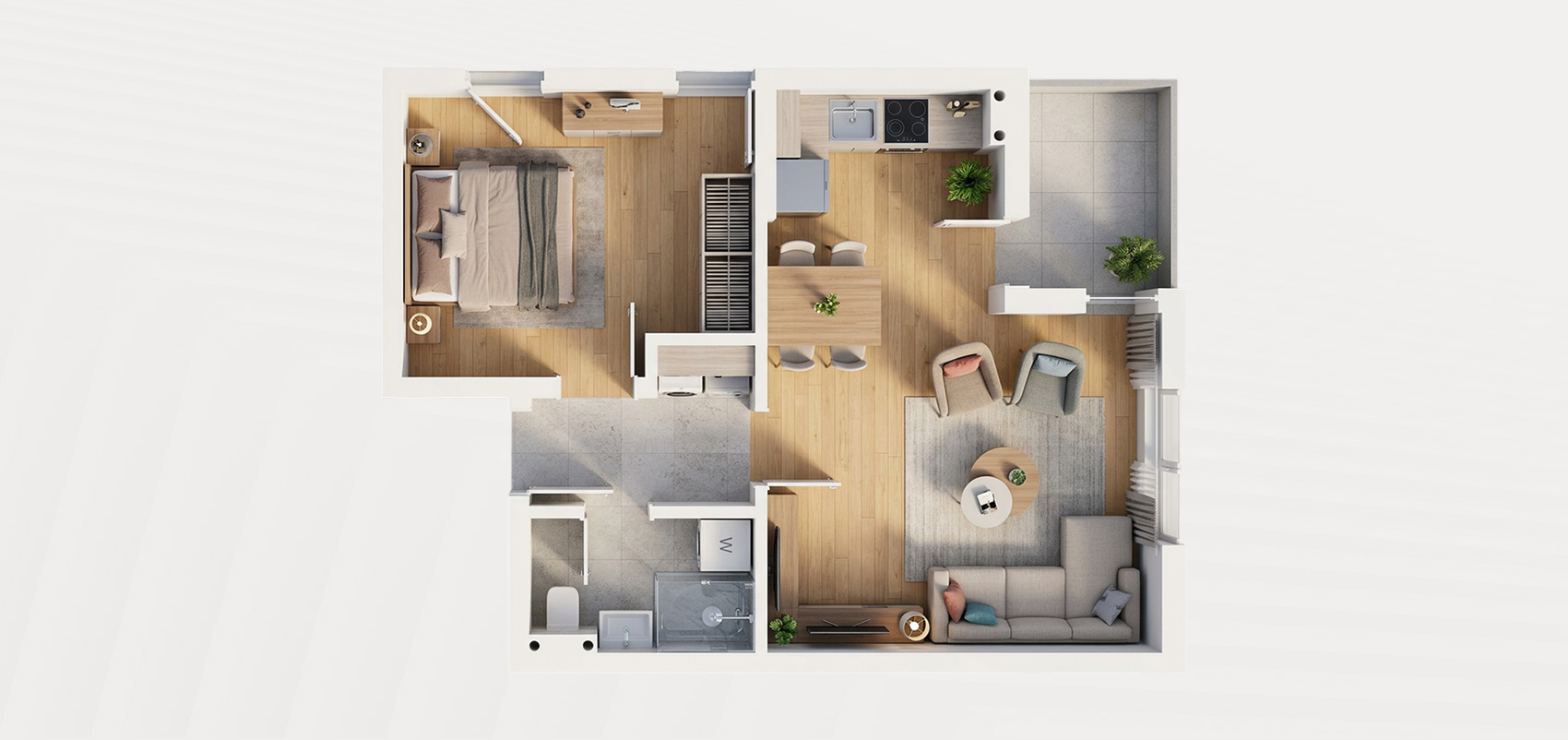 Interior visualization — S1 ground floor, one-bedroom apartment
